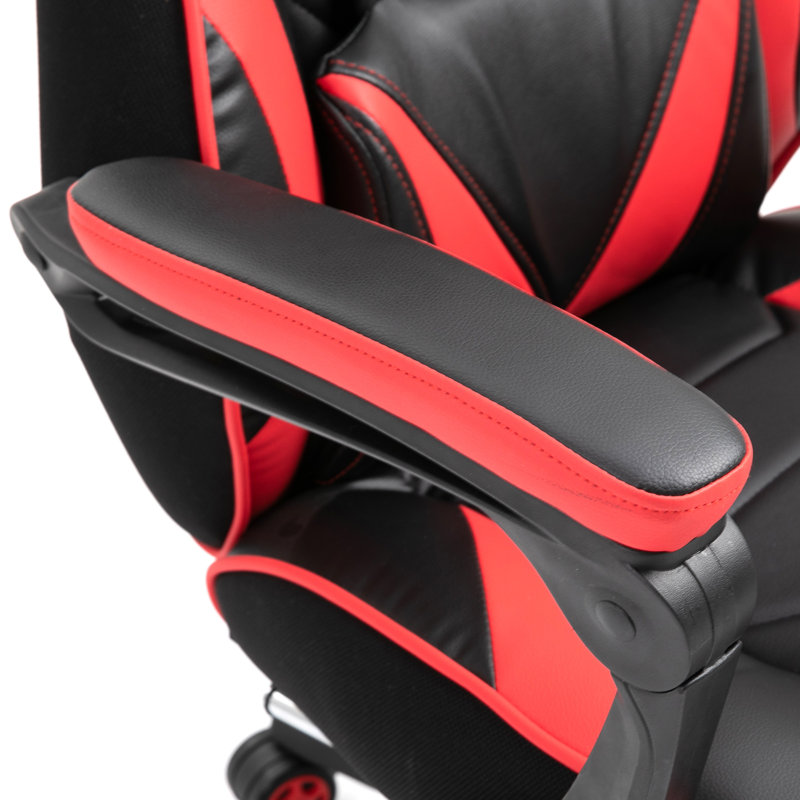Inbox Zero Jagjit Adjustable Reclining Ergonomic Faux Leather Swiveling PC & Racing Game Chair, Red/Black