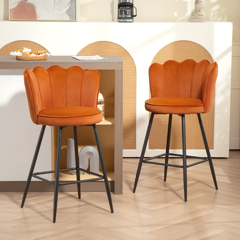 Upholstered Counter Stool with Metal Frame, Orange