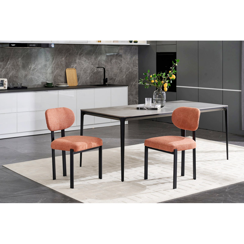 Ensemble de 2 chaises de salle à manger modernes, chaises de cuisine rembourrées avec pieds en métal, Orange