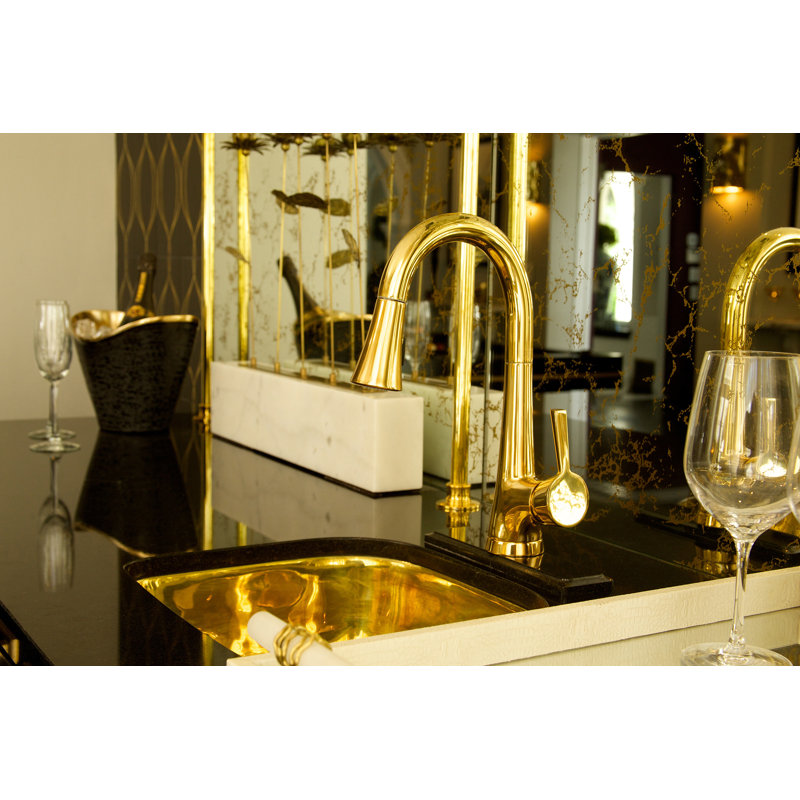 Vespera Single Handle Pull Down Bar Faucet, Aged Brass