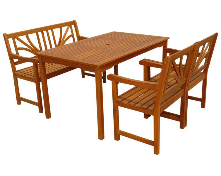 Adish 4 - Person Wood Patio Dining Set with Rectangular Table