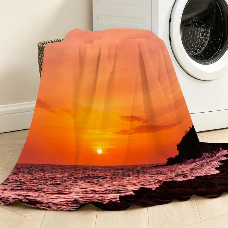Jeté en molleton noir ultra doux en flanelle, magnifique imprimé coucher de soleil flamboyant, Throw 30" x 40"
