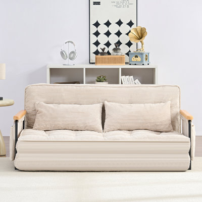 2-in-1 Convertible Loveseat Recliner with Wooden Arms & Side Pockets