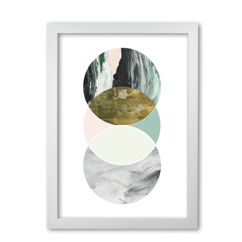 Textured Peach, Green and Grey Abstract Circles 1 Piece Single Picture Frame Wall Art, 85 cm H x 60 cm W x 5 cm D
