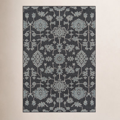 Adrienne Charcoal Floral Outdoor Rug
