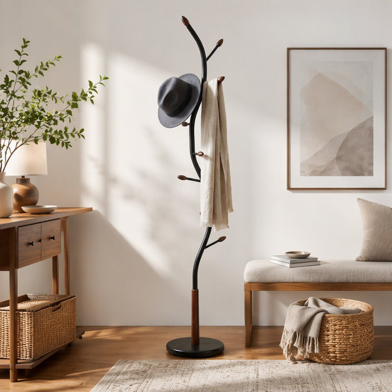 Metal  And  Standing Coat Rack, Black