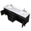 Meuble-lavabo double en chêne noir 84 po P x P 22 po, comptoir et robinet en marbre de culture - Rangement abondant avec portes et couvercle à fermeture douce-949108366