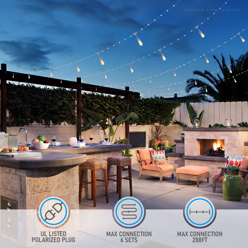 48ft 24 Bulbs Outdoor String Lights, Commercial Plug-in String Light, White