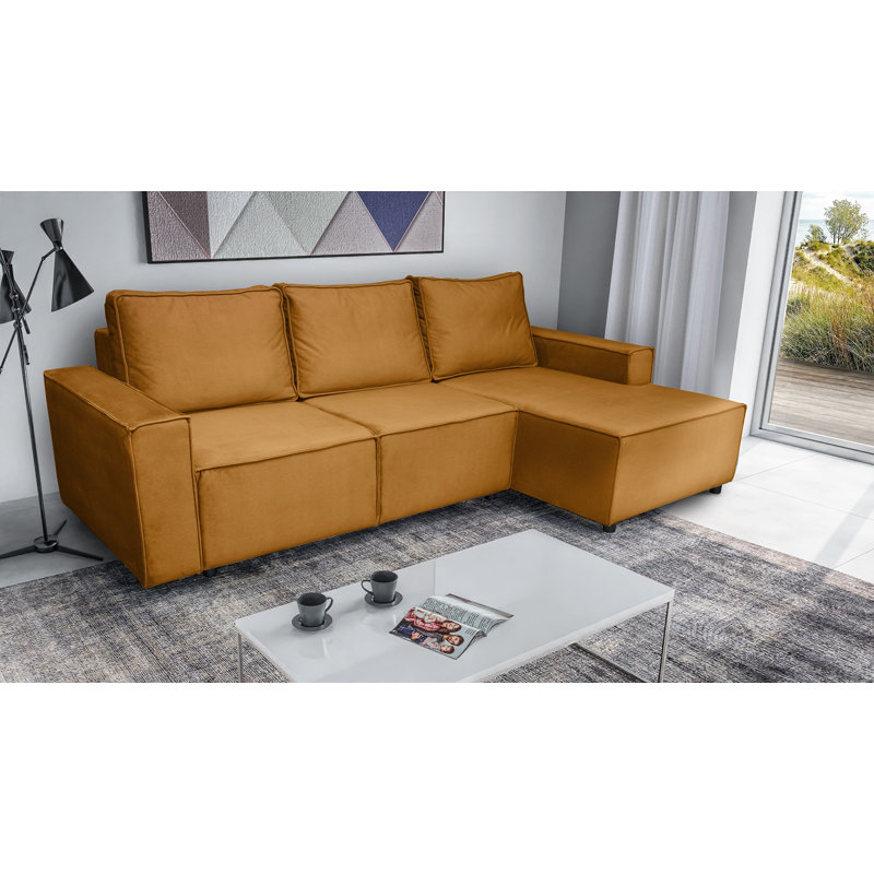 Jody 4 Seater Velvet Sofa Bed with Storage, Right Hand Facing, Orange