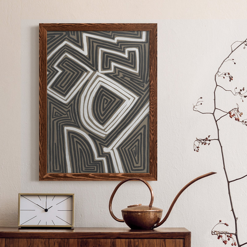 Abstract Maze III - Peinture sur toile encadrée, H 31 po x l 44 po x P 1 po, Cadre en érable