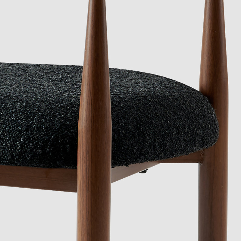 Metal Upholstered Dining Chairs, Black Boucle, Brown