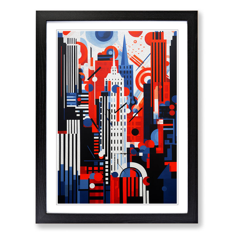 New York Constructivism No.3 - Single Picture Frame Print on Wood, Black Framed, 64cm H x 46cm W x 2cm D