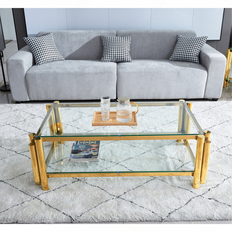 50" Wide Modern Stainless Steel Rectangular Coffee Table, Silver