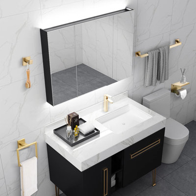 Premium Brushed Gold Bathroom Hardware Set - 4-Piece Stainless Steel Towel Bar Holder, Toilet Paper Holder With Shelf - Wall Mounted Bathroom Accessories For Modern Decor