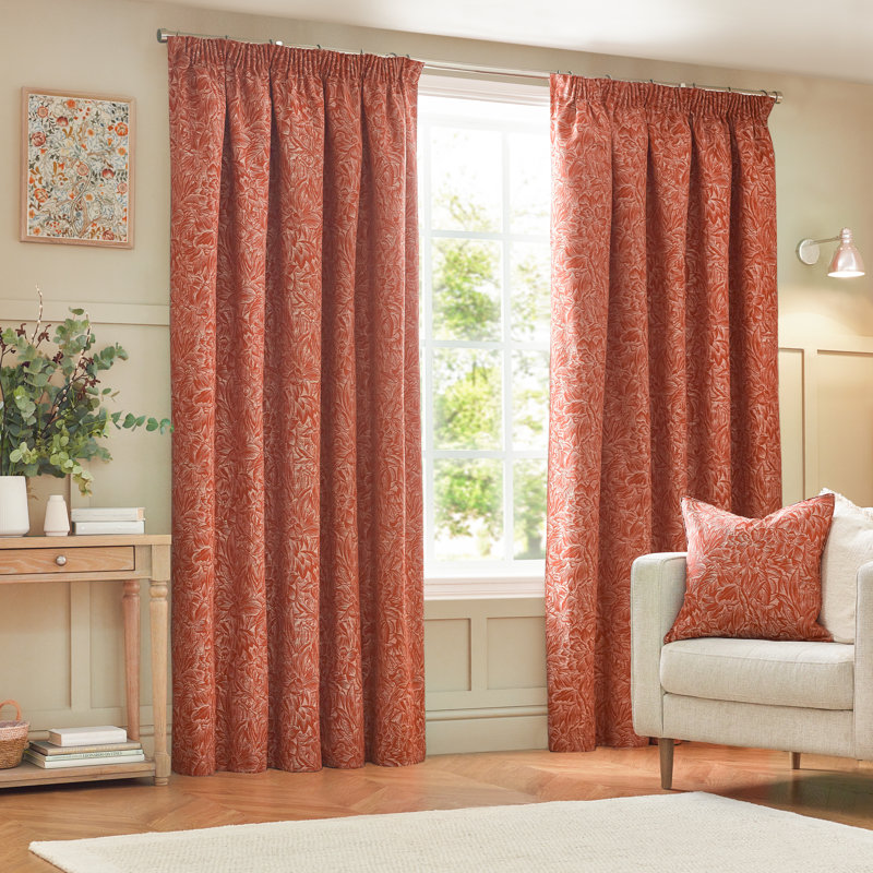 Amelianna Jacquard Pencil Pleat Curtains, Width 168 x Drop 183 cm, Orange