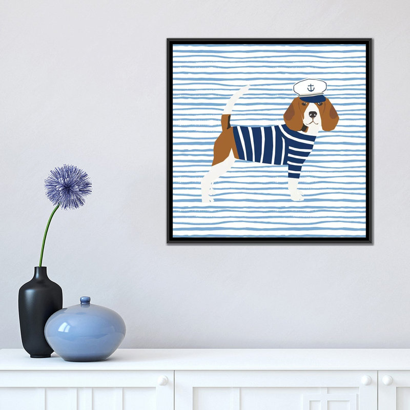 « beagle nautique », reproduction sur toile tendue Pet Friendly, Toile avec cadre noir, Pas de tapis