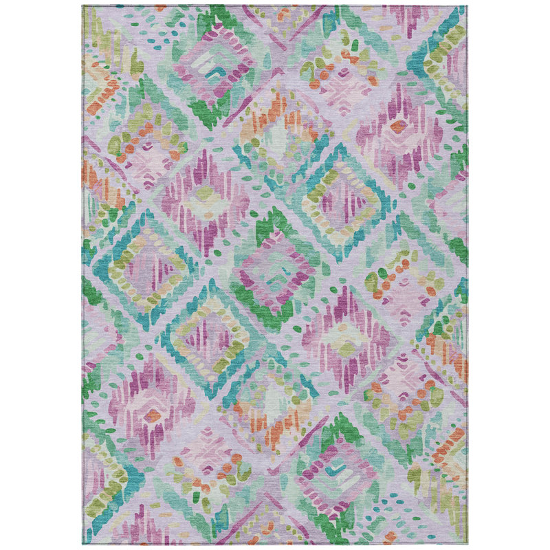 9' X 12' Lavender And Purple Geometric Washable Indoor Outdoor Area Rug, Rectangle 9' X 12'