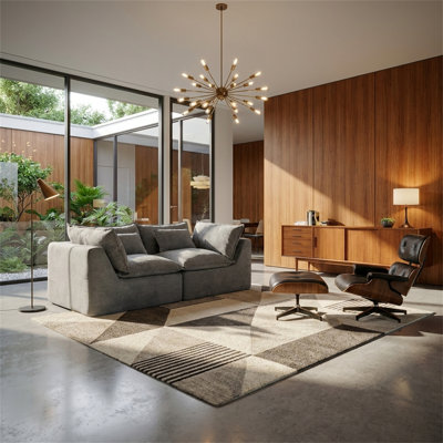 2-Seater Sofa, Featuring Lumbar Pillows, Soft Chenille Upholstery With Solid Wood Frame, Modular Sofa, Modern Scandinavian Style, Grey