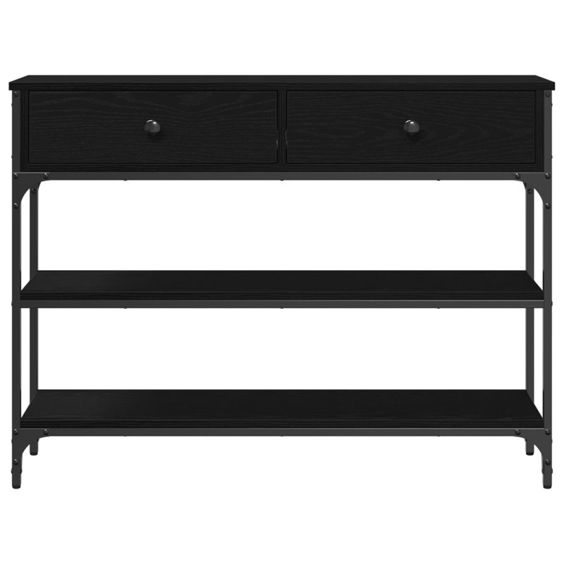 Console Table, Metal 100 Cm Shelving, Black Oak