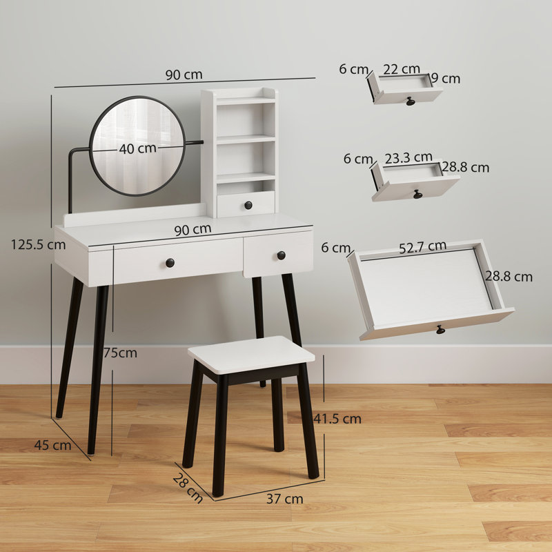 Garside Dressing Table Set with Mirror and Stool, White