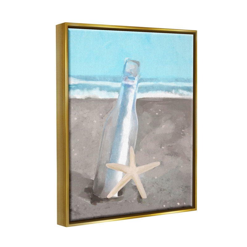 «Message Bottle Beach Shore - Floater Frame», impression sur toile, H 21 po x l 17 po x P 1,7 po