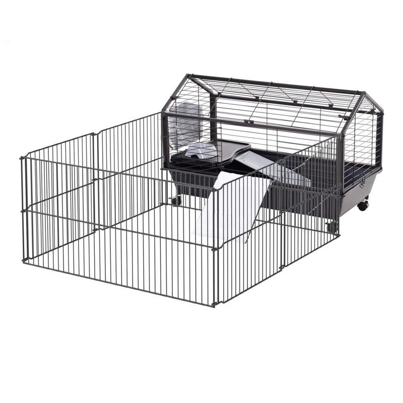 Cage pour petit parc avec roulettes, bouteille d'eau, L 35 po