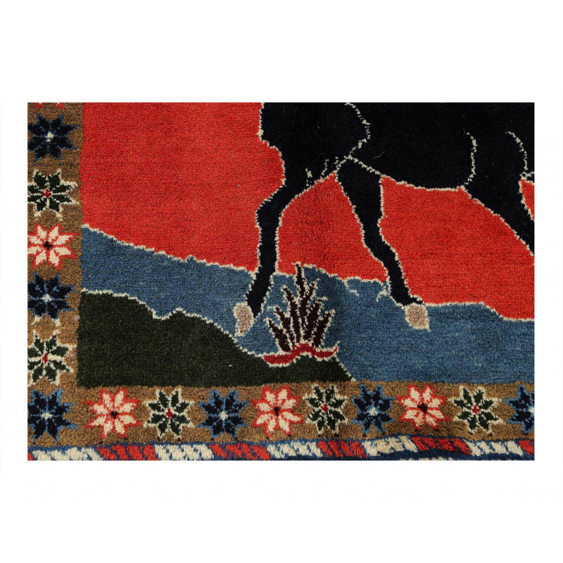 One-of-a-Kind 2' X 2'8'' 1970s Area Rug in Flush Orange/Black/Malibu