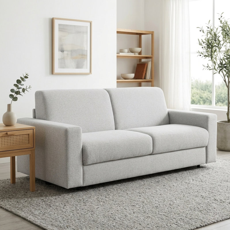 Canapé-lit 78 po gris clair Stearns & Foster avec matelas en mousse à mémoire de forme Giotto, Argent argent