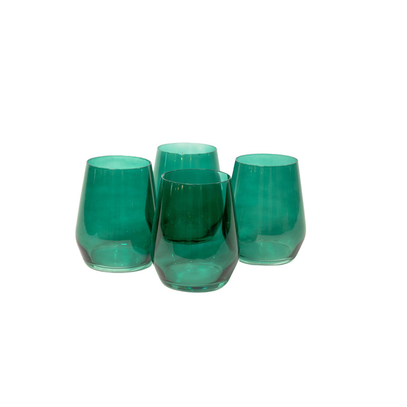 Verre à vin de couleur vert émeraude - ensemble de 4 - sans pied, Green