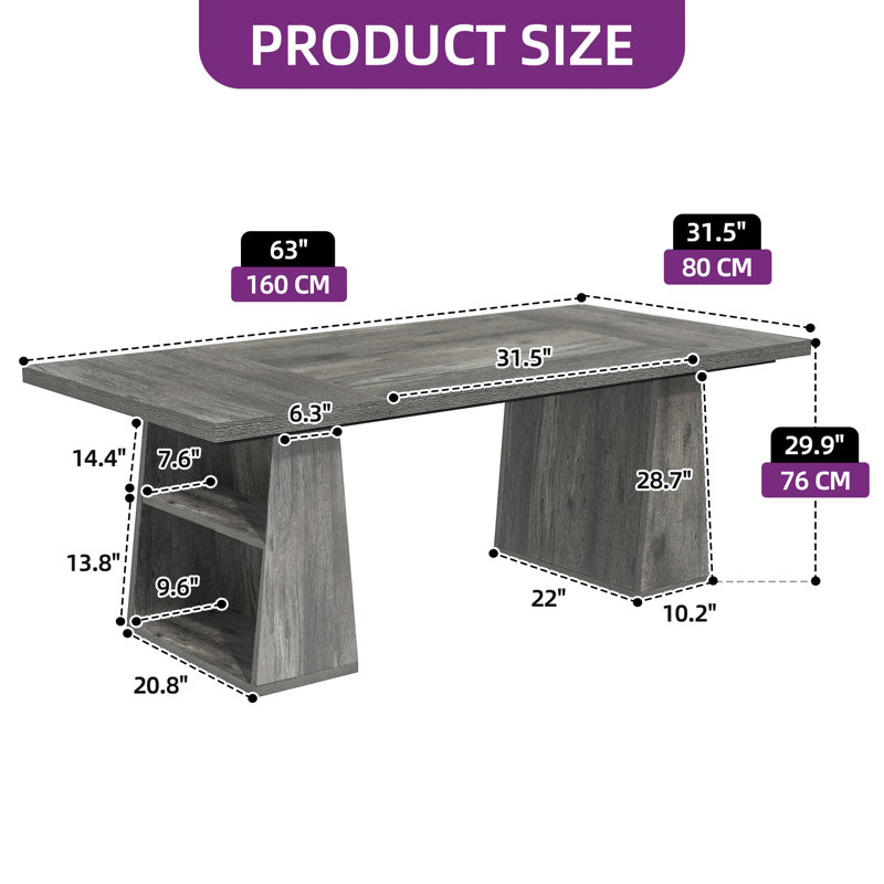  63'' Executive Desk With Pedestal Shelves