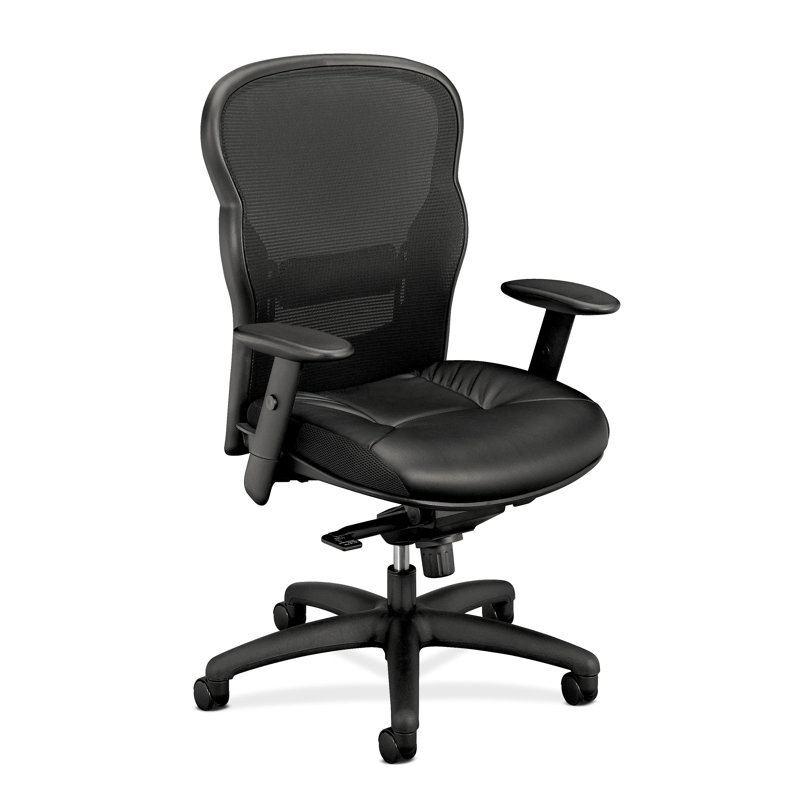 Black Mesh and Leather High-Back Adjustable Task Chair