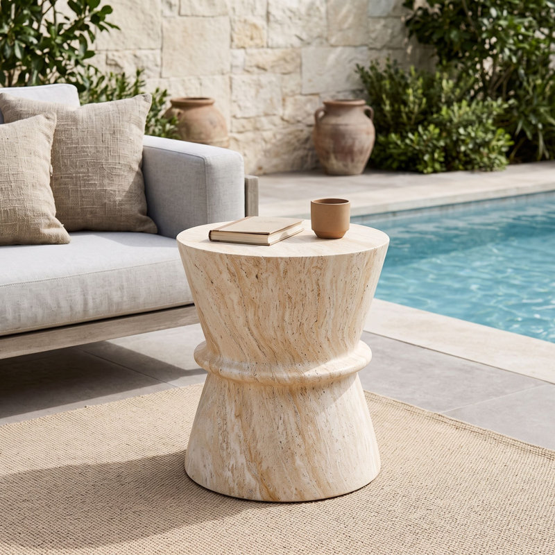 Hourglass Shape Outdoor Side Table, Beige Yellow