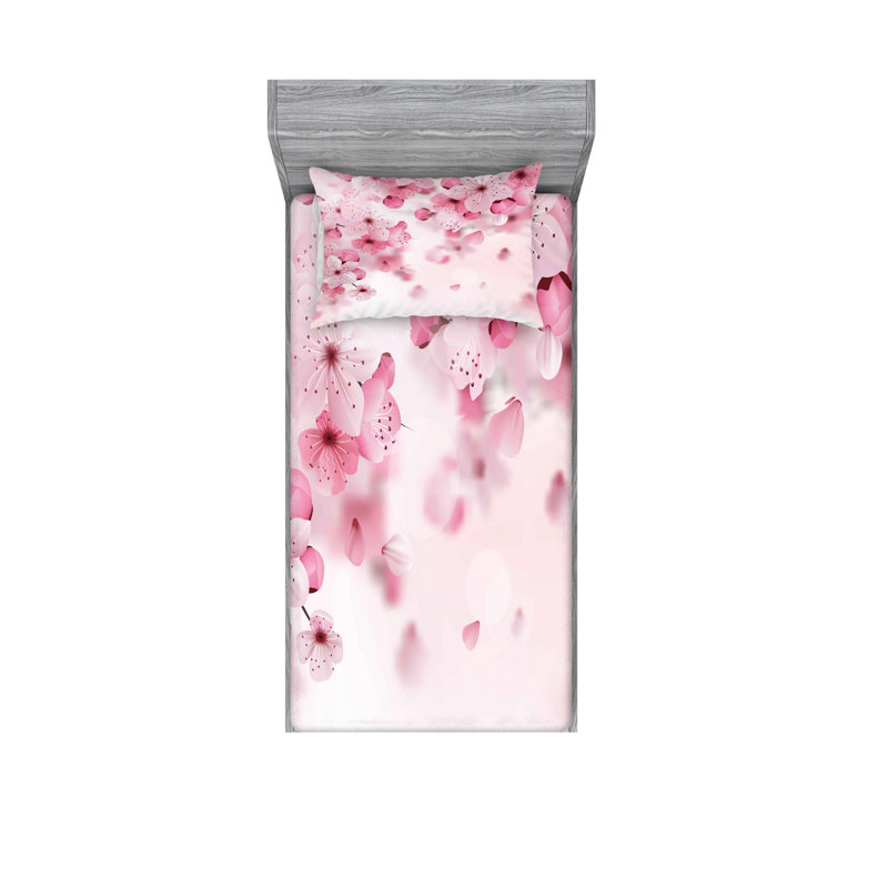 Microfiber Floral Sheet Set, Twin Sheet Set with Fitted Sheet, Rotic Apple Flower