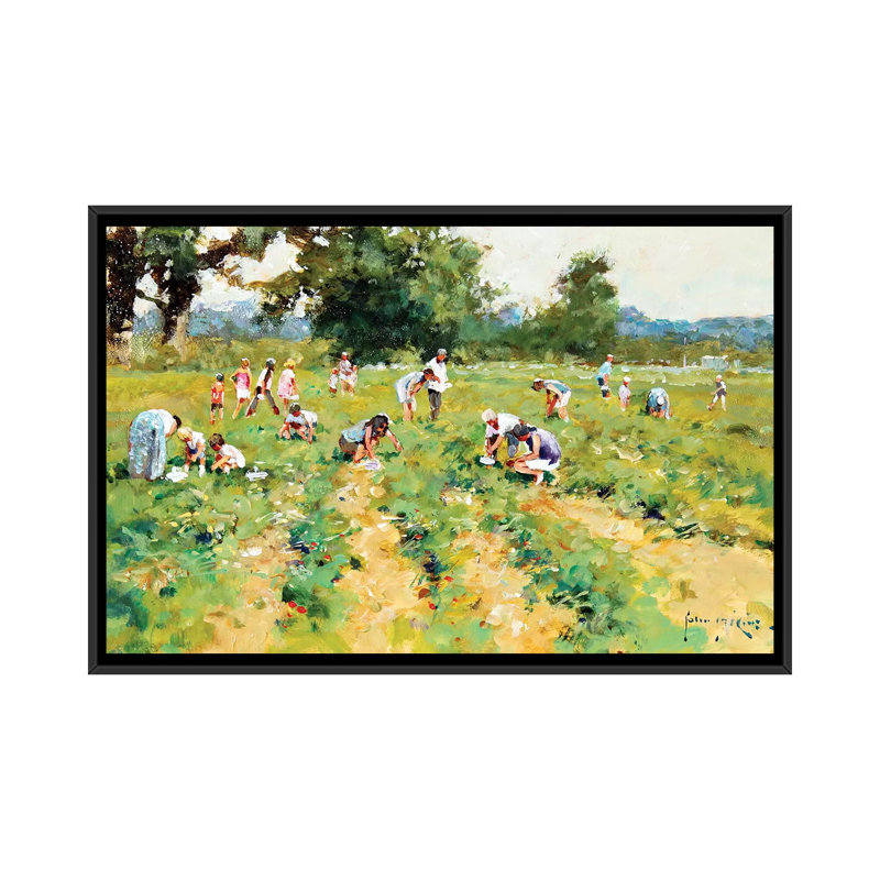 Reproduction d’art, "Strawberry pikers" par John Haskins, H 18 po x l 26 po x P 1,5 po, Toile avec cadre noir
