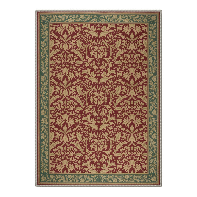 Florvyn Traditional Floral Machine Washable Green / Red / Yellow Indoor Area Rug with Non-Slip Backing, Rectangle 9' x 12'