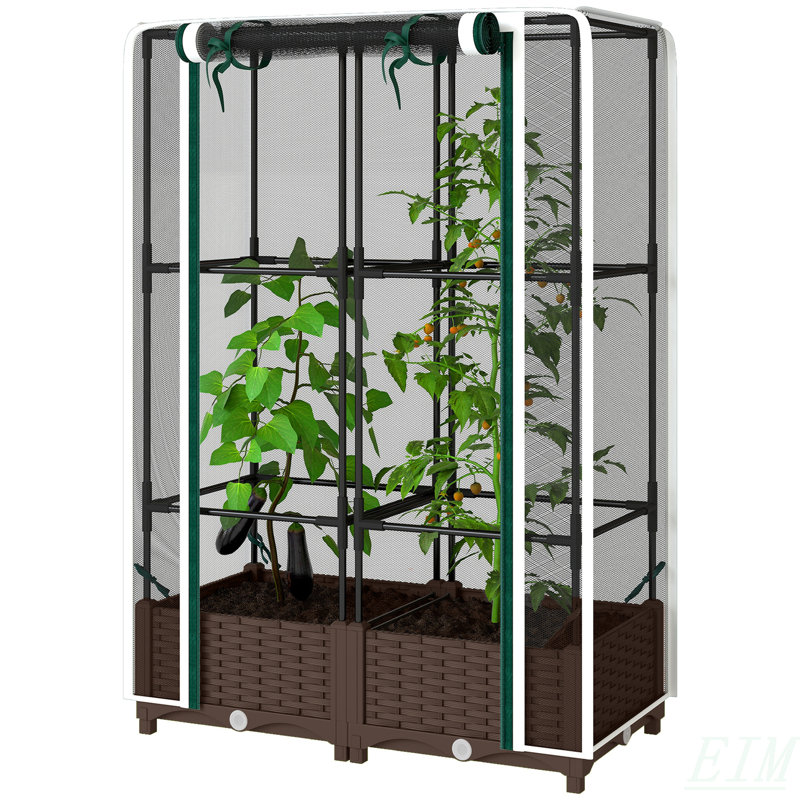 Plant Cage,Raised Garden Bed, Black/Brown/White, 46.5" H x 31.5" W x 15.7" D