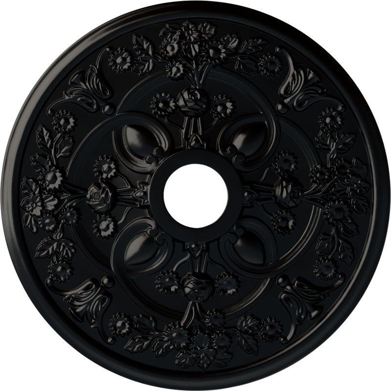 Endurathane Rose Ceiling Medallion, 30 7/8"OD x 3 5/8"ID x 1 3/8"P (Fits Canopies up to 5 1/4"), Hand-Painted Jet Black Finish