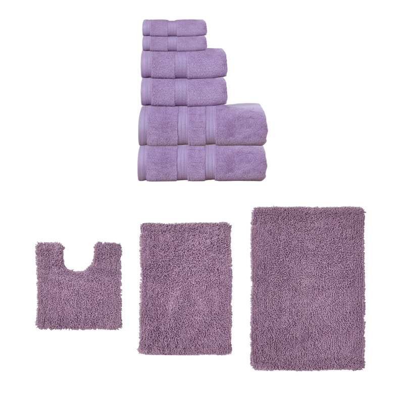 Ensemble de serviettes de bain 6 pièces et de tapis de bain 3 pièces Bruno Collection 100% coton doux (ensemble de 9), Mauve