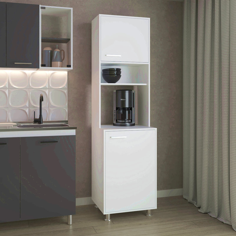 Kitchen Pantry With Open Storage And 2 Doors,  White