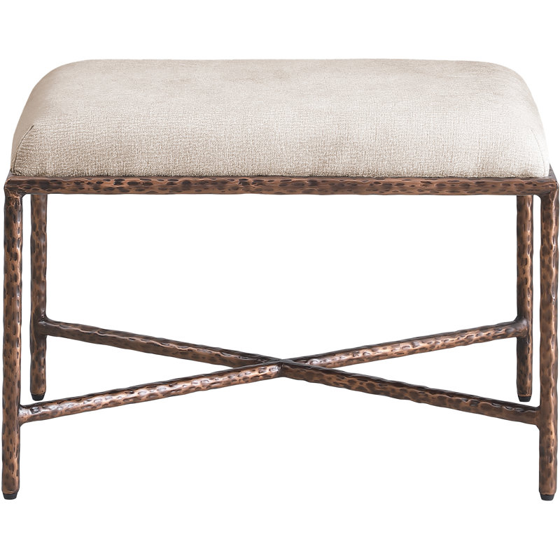 Iyania Chenille Fabric Bench, Beige Chenille Fabric, Bronze