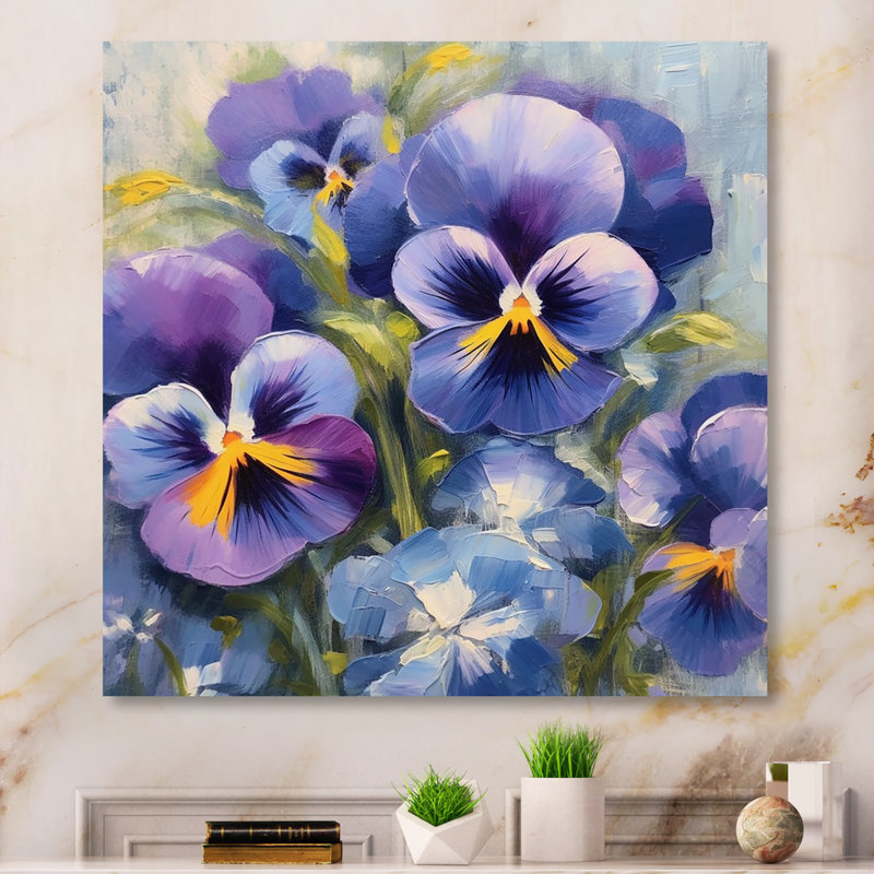 «Mauve Yellow Natures Pansies II», reproduction sur toile, H 16 po x l 16 po x P 1 po, Toile tendue