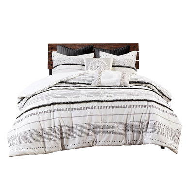 Cotton Printed Comforter - Black/White With Magnificent Tassel Trim Queen In Glamorous Style
