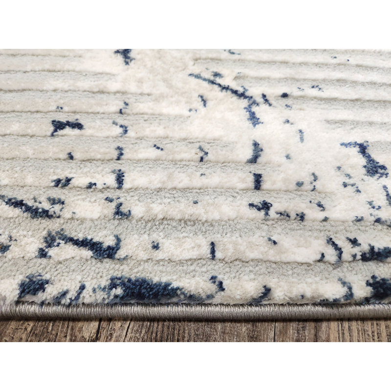 Davide Blue Geometric Area Rug – Modern Transitional Design, Soft High-Low Texture, Round 5'