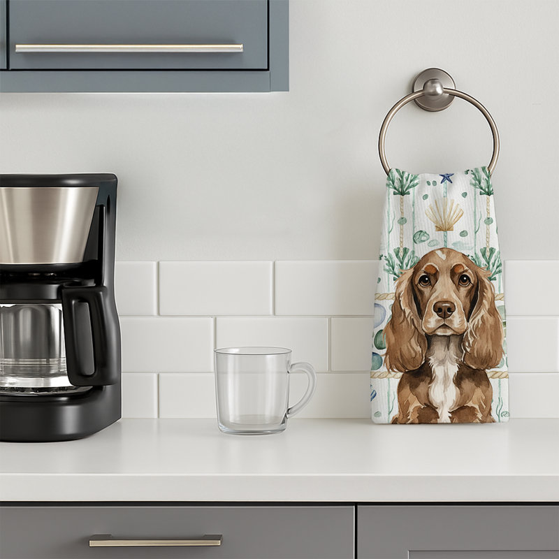 Serviette de cuisine blanche en verre de mer à épagneul tibétain blanc, Chocolate Cocker Spaniel