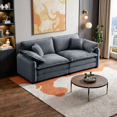 Cozy & Stylish 2-Seater Beige Corduroy Sofa with 4 Plush Pills - Perfect for Living Room