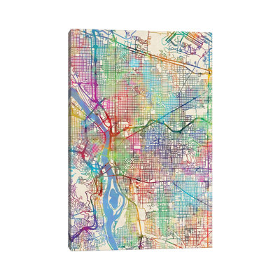 Portland Oregon City Map III by Michael Tompsett - Wrapped Canvas Gallery-Wrapped Canvas Giclée
