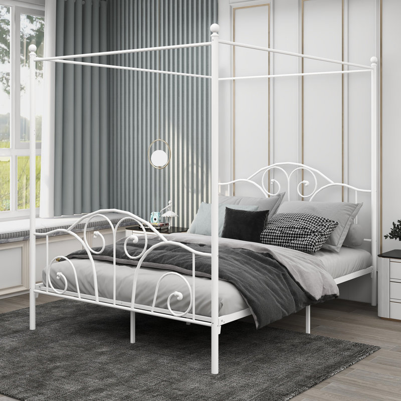 Mayssa Metal Canopy Bed, White, Queen