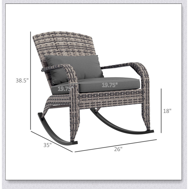 Outsunny Outdoor Wicker Adirondack Rocking Chair With High Back, Cushion, And Pillow For Patio, Porch, And Balcony Comfort