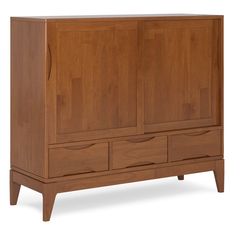 Simpli Home Harper 48"W Solid Wood 2-Shelf Contemporary Medium Storage Cabinet with 3 Drawers