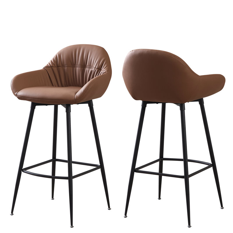 Upholstered Counter Stool with Metal Frame, Brown